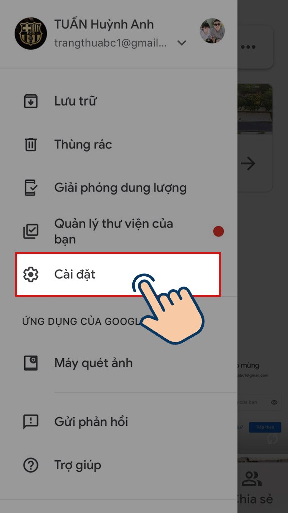 Chọn v&agrave;o C&agrave;i đặt.