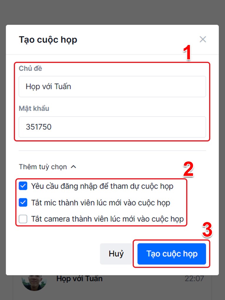 Tạo cuộc họp mới.