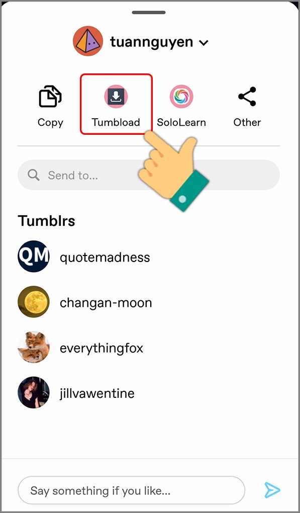 Chọn chia sẻ video qua Downloader for Tumblr