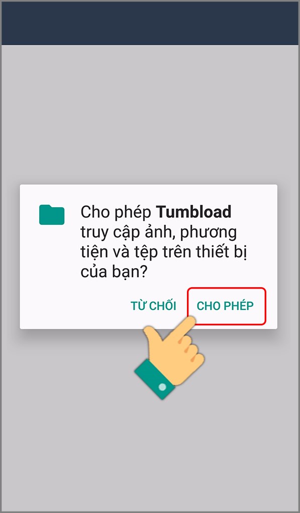 Xác nhận quyền Downloader for Tumblr truy cập ảnh, phương tiện trên thiết bị nếu lần đầu sử dụng.