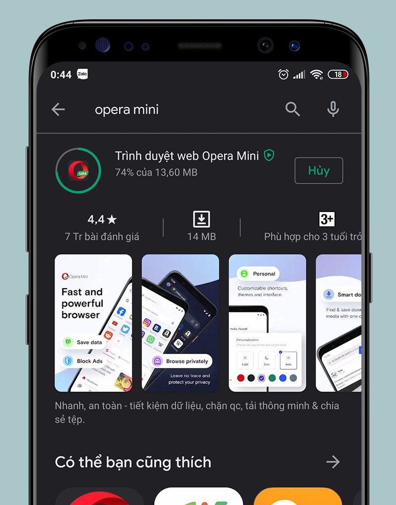 Qu&aacute; tr&igrave;nh c&agrave;i đặt ứng dụng đang diễn ra.