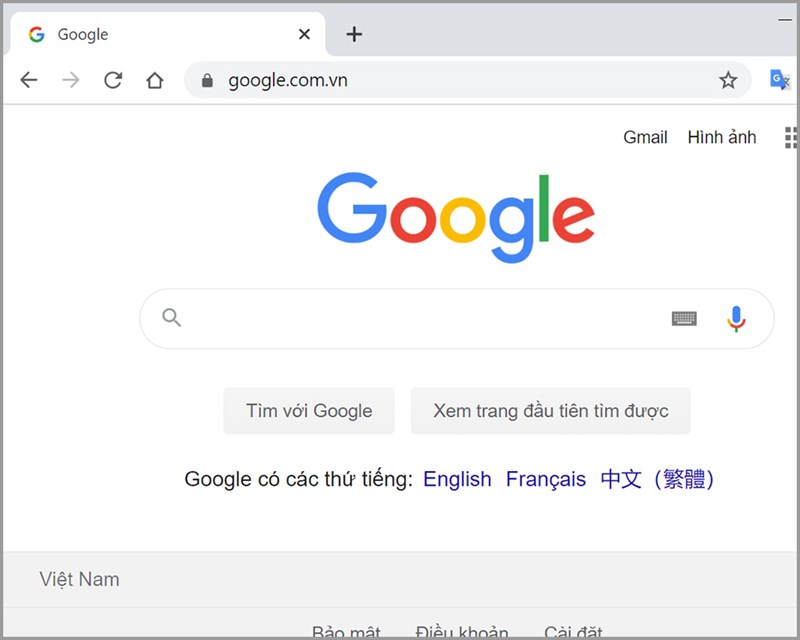 Giao diện chính của Google Chrome