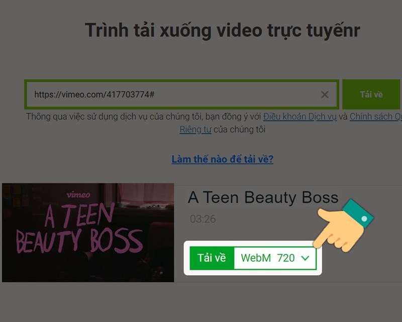 Chọn chất lượng video bạn muốn tải