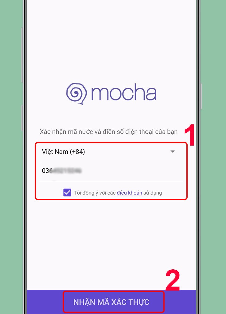 Sử dụng số điện thoại của bạn để đăng kí tài khoản