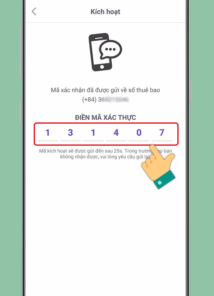 Nhập mã xác thực được gửi về số điện thoại của bạn