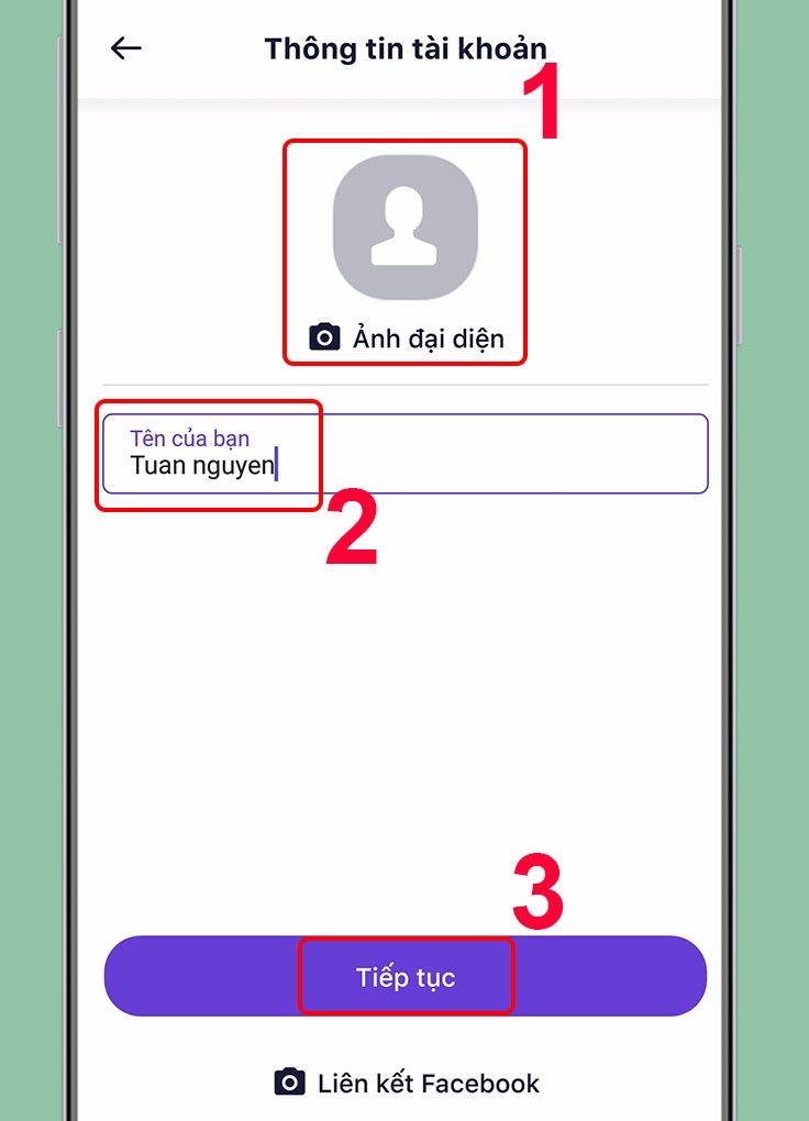 Nhập tên và thêm ảnh đại diện của bạn