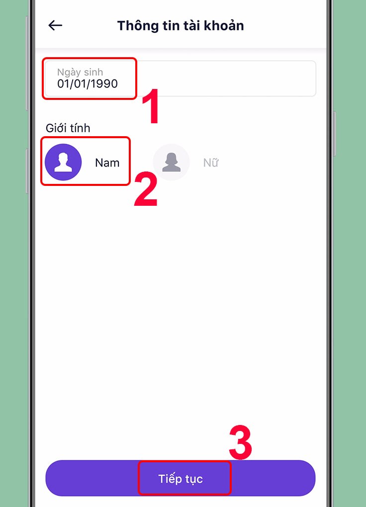 Nhập ngày sinh và giới tính của bạn