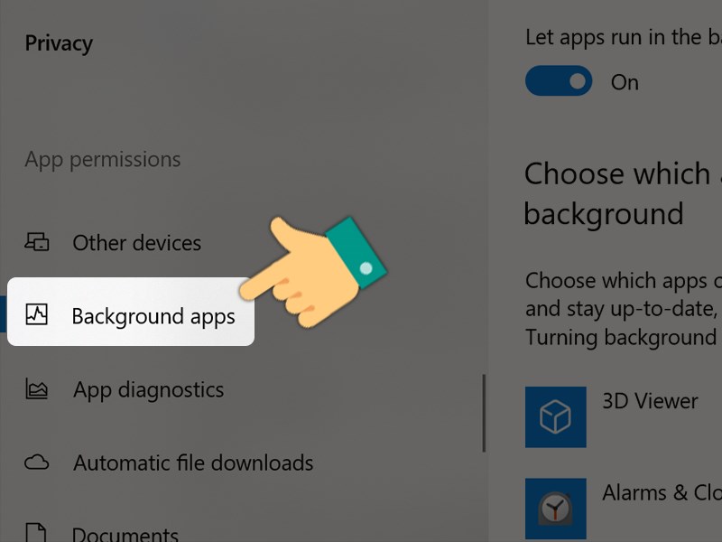 Chọn Background apps