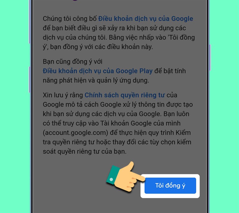 Đồng ý với điều khoản của Google.