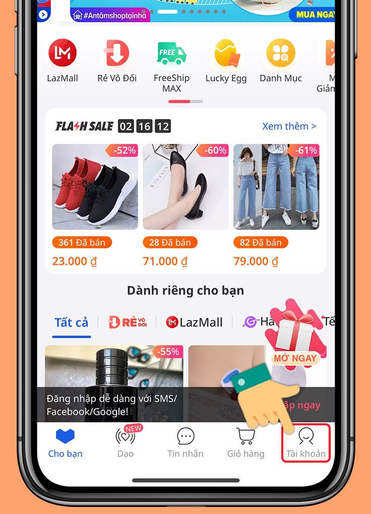 Chọn biểu tượng t&agrave;i khoản c&aacute; nh&acirc;n