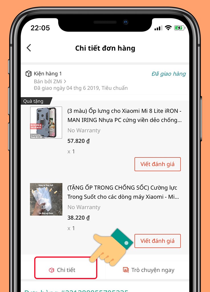 Nhấn v&agrave;o Chi tiết để hiển thị đầy đủ trạng th&aacute;i hiện tại của đơn h&agrave;ng