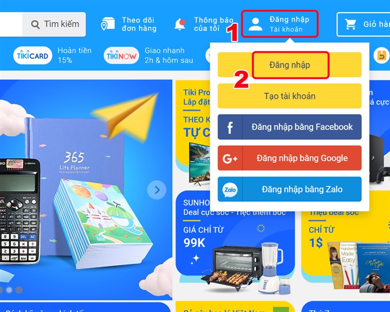 Đăng nhập t&agrave;i khoản Tiki của bạn