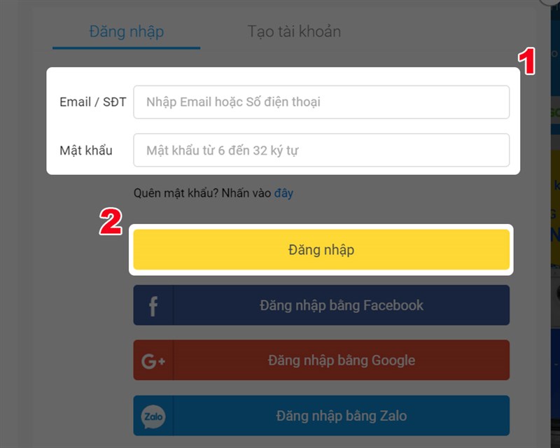 Đăng nhập t&agrave;i khoản Tiki tr&ecirc;n m&aacute;y t&iacute;nh