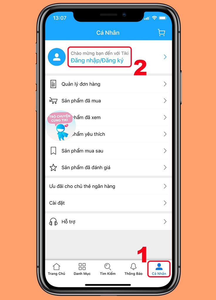 Chọn đăng nhập t&agrave;i khoản Tiki