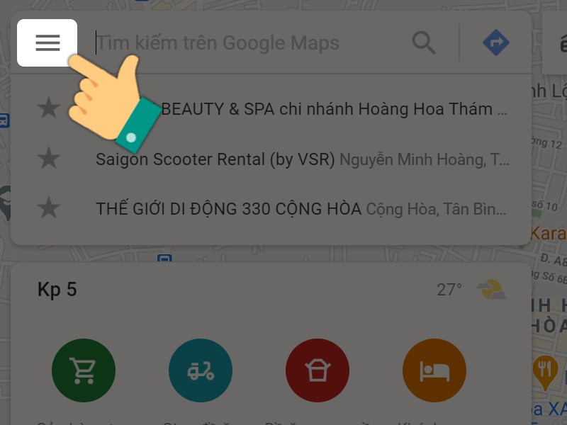 Chọn biểu tượng 3 gạch ngang ở góc trái màn hình.