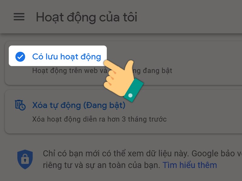 Nhấn vào Có lưu hoạt động