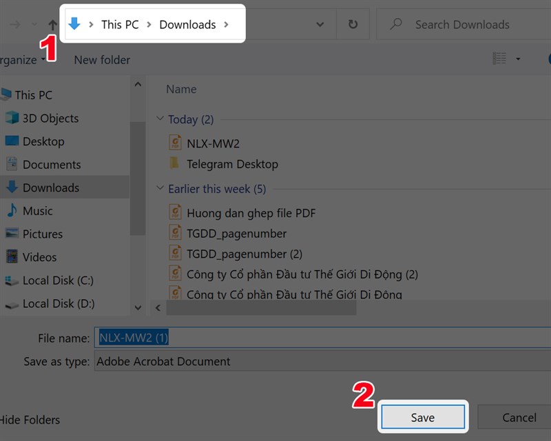 Chọn thư mục lưu file