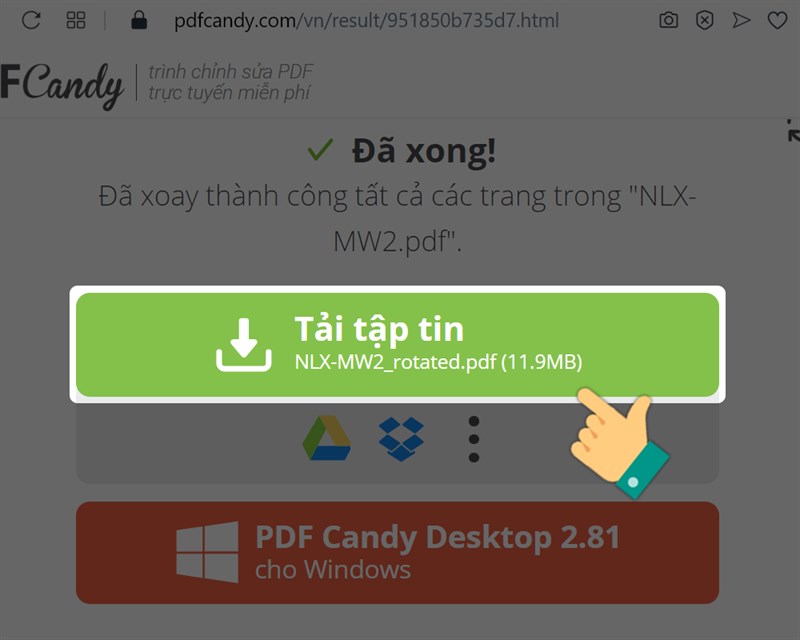 Nhấn vào Tải tập tin