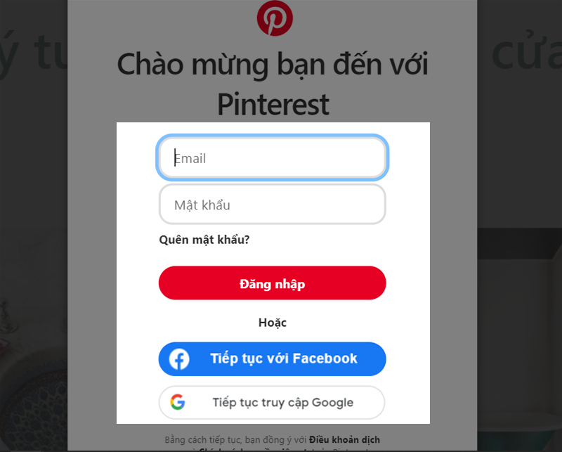 Đăng nhập tài khoản Pinterest