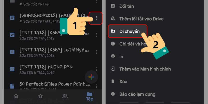 Chọn mục Di chuyển