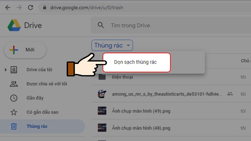 Xóa thùng rác trên Drive