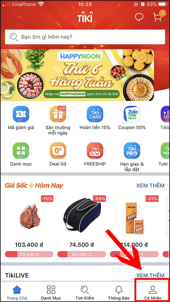 Chọn mục Cá Nhân ở góc cuối bên phải giao diện ứng dụng.