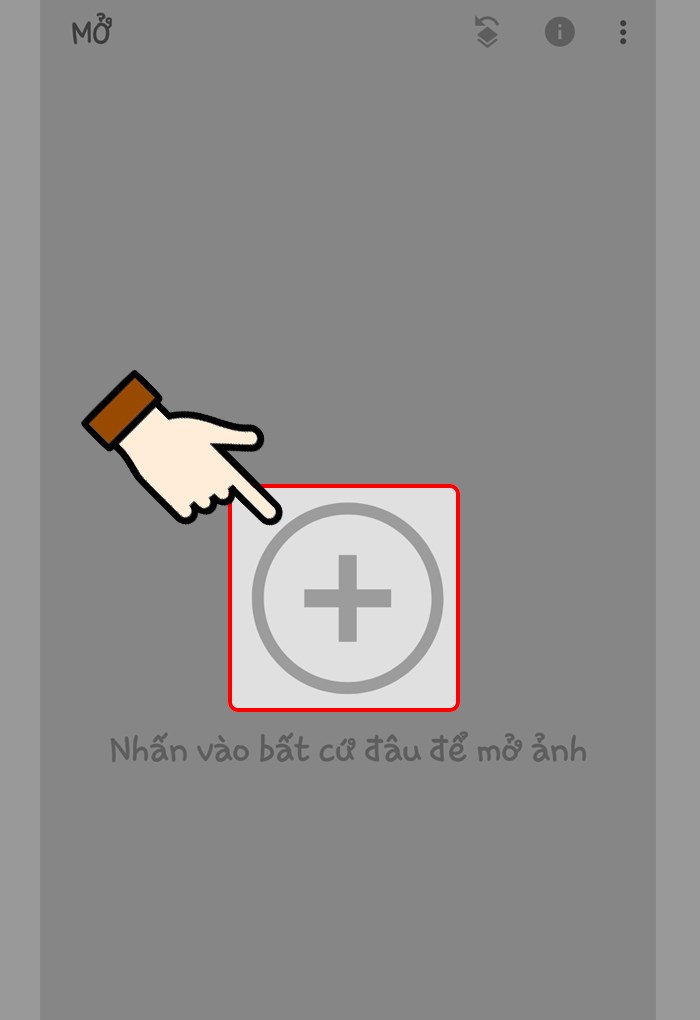 Nhấn chọn v&agrave;o dấu cộng giữa m&agrave;n h&igrave;nh để mở thư viện ảnh