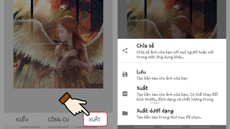 Nhấn chọn Xuất để lưu v&agrave; chia sẻ