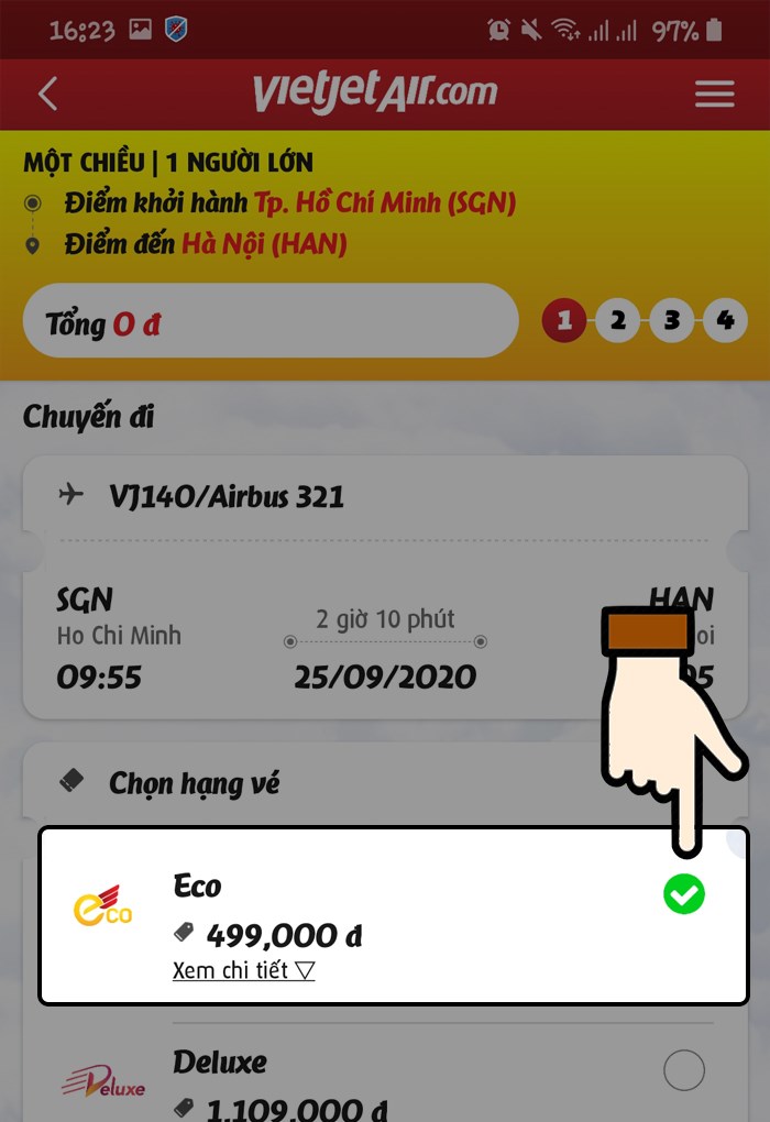 Tiếp tục chọn hạng v&eacute; m&aacute;y bay