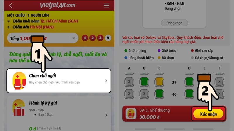 Bạn c&oacute; thể mua th&ecirc;m h&agrave;nh l&yacute; k&yacute; gửi, chỗ ngồi v&agrave; suất ăn,...(nếu cần)