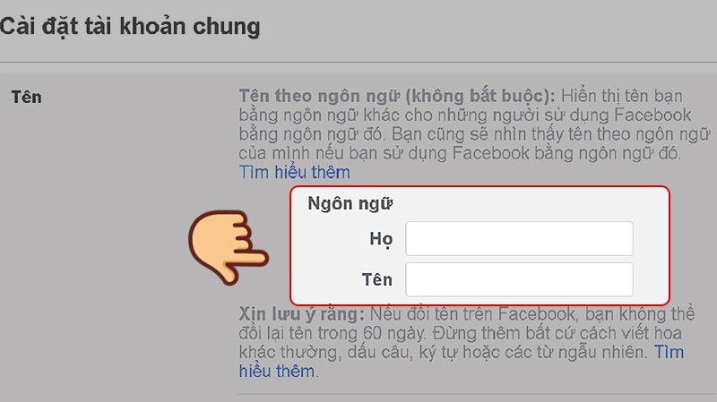 Đổi tên Facebook theo ngôn ngữ 4