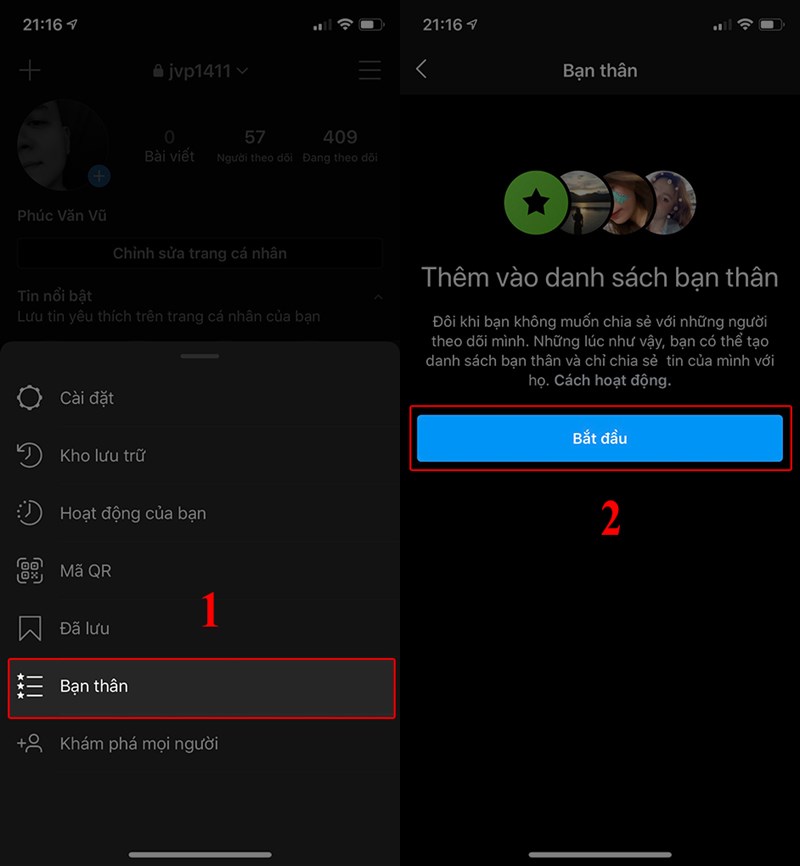 Chọn Bạn thân > Bắt đầu.
