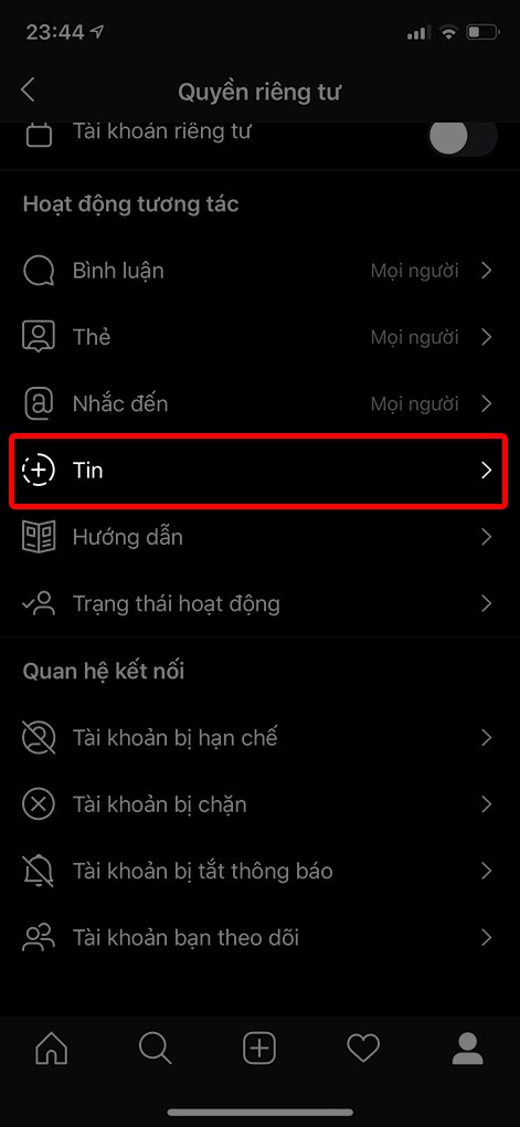 Chọn mục Tin.