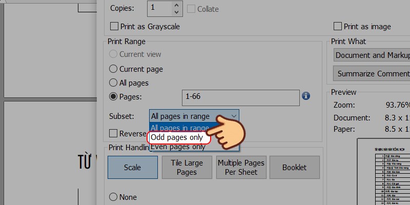 Nhấn chọn Odd pages only