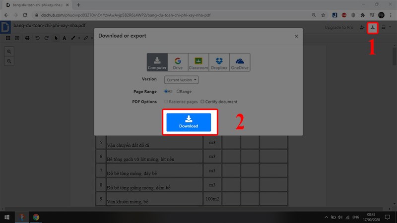 Bước 4 : Chọn Dowloand or Export, sau đó bấm Dowload để lưu file PDF bạn vừa chỉnh sửa.