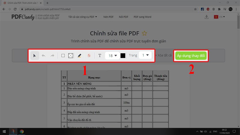 Bước 2 : Chỉnh sửa file PDF với các tác vụ như : text, images, links... Sau đó bấm Áp dụng thay đổi để lưu file PDF đã chỉnh sửa.
