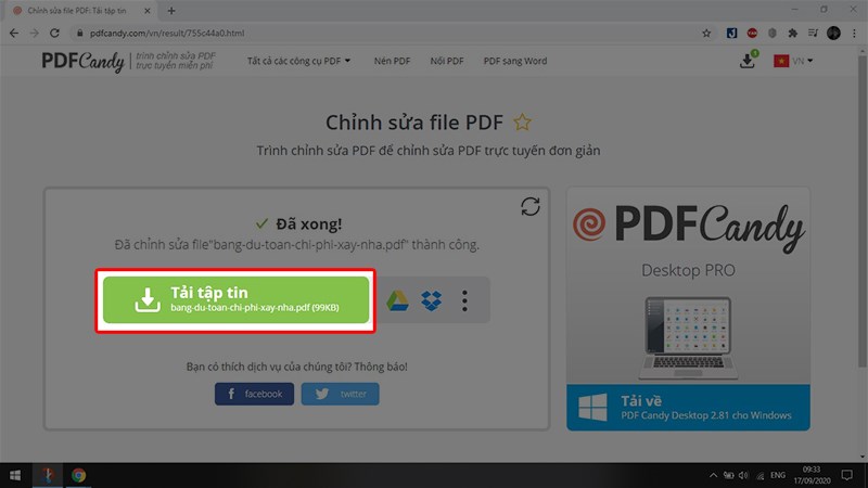 Bước 3 : Chọn Tải tệp tin để lưu file PDF đó.