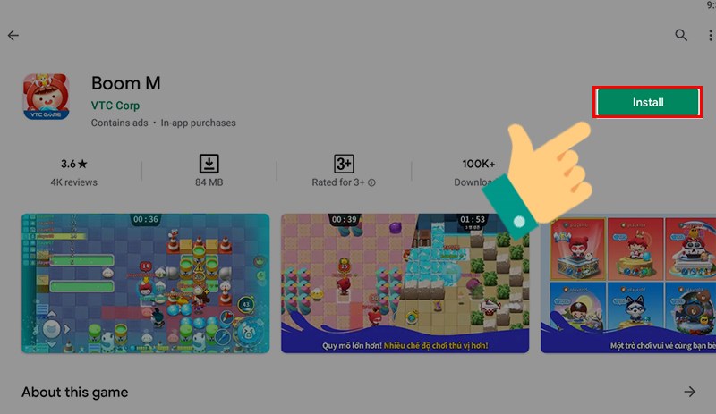 Nhấn Install để tải game Boom M.