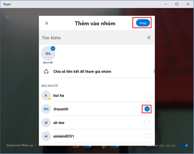 Trong giao diện Thêm vào nhóm