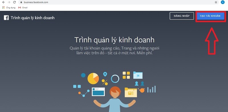 Truy cập business.facebook.com và chọn Tạo tài khoản