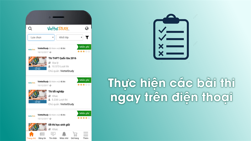 Thực hiện c&aacute;c b&agrave;i thi ngay tr&ecirc;n điện thoại