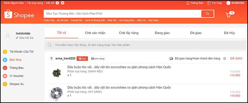 Chọn vào Tên tài khoản của bạn ở góc phải trên cùng của giao diện website