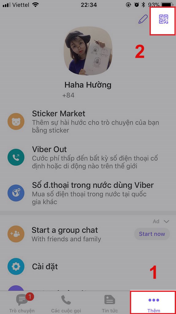 Chọn Trình quét mã QR ở trên cùng góc phải