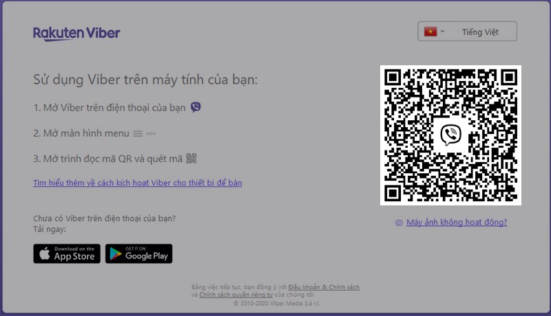 mã QR trên Viber máy tính