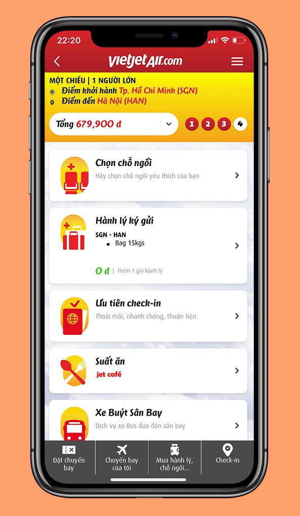 Lựa chọn dịch vụ tiện &iacute;ch như chỗ ngồi, h&agrave;nh l&yacute;, suất ăn,...