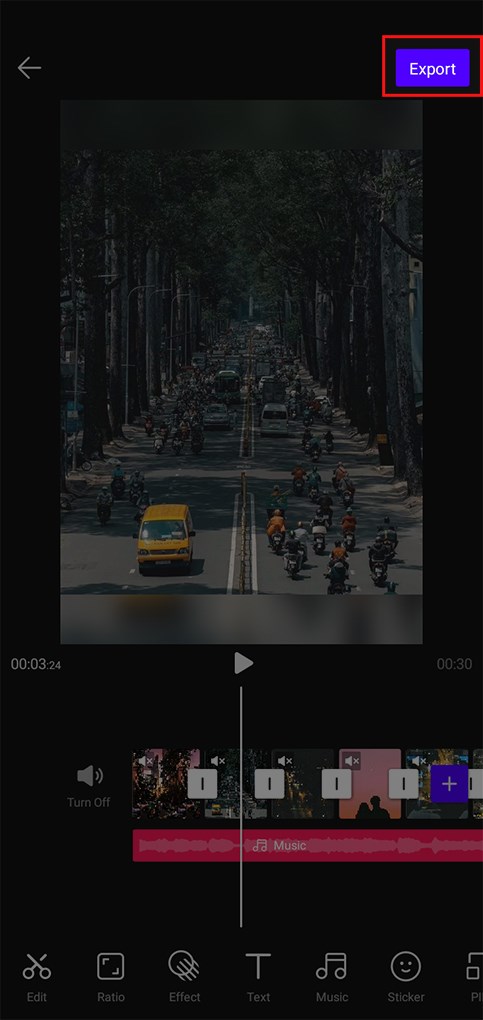 Nhấn nút Export để lưu video