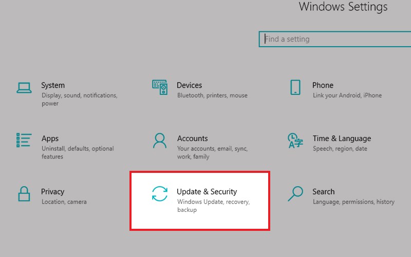 Chọn Update & Security