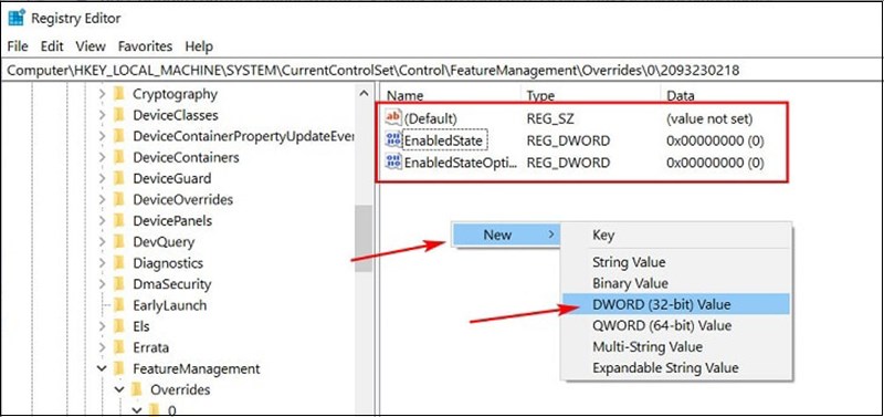 chọn New > DWORD (32-bit) Value