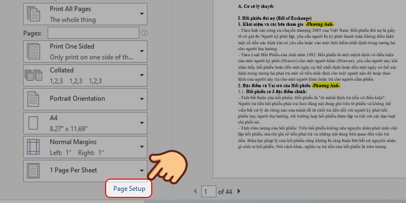 Nhấn chọn Page Setup