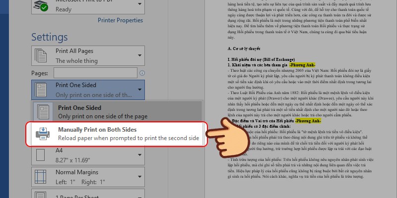 Nhấn chọn Manually Print on Both Sides
